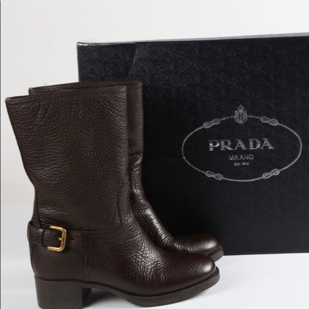 PRADA Brown Leather Ankle Boots